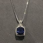 Kay Jewelers Blue Sapphire Diamond Pendant Sterling Silver Box Chain Necklace 18” long Photo 5