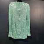 Mac Duggal Ieena for  26865 Sequin bishop long Sleeve sequin mini Dress green 0 Photo 2