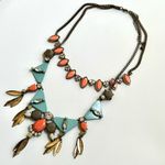 Blue and orange geometric multi strand statement necklace Photo 8