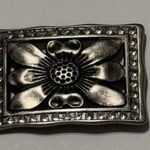 Western Floral Rectangular Statement Belt Buckle Silver Photo 0