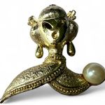 Vintage MCM Mid Century Gold Tone Asian Geisha Women Hair Pins Brooch Pearl Photo 0