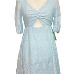 Nsr NWT Ice Blue Lace Cutout Mini Dress Party Short Sleeves Fit & Flare New Photo 0