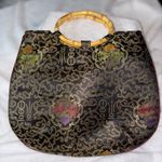 Elegant Black and Gold Satin Lotus Women's Bag with Bamboo Handle Photo 0