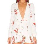 Privacy Please  White Floral Print Long Sleeve Deep V-Neck Romper - Small Photo 1