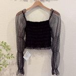 J.ING Jing Black Mesh Smocked Long Sleeve Crop Blouse Top Size M NWT Size M Photo 0