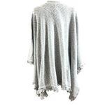 Minnie Rose Womens Poncho Sweater Geometric Boho Fringe Gray One Size OS Photo 2