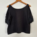 Cooper and Ella 🦋  Black Fringe Sleeve Cold Shoulder Top Snake Embossed Blouse Photo 1