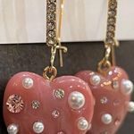 Betsey Johnson  Pink Marble Hearts Rhinestones & Mini-Pearls French Hook NEW Photo 2