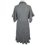 SISTERS Gray Knit Long Sweater Duster Wool Blend Faux Fur Trim Women’s Size XL Photo 1