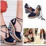 CAbi Isla Espadrille Blue Suede Wedges Size 6.5 Photo 1