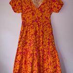 J.Crew Size 2 Tiered Midi Dress Tropical Floral Pink Orange Vacation Casual Photo 2