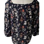 Lucky Brand NWOT,  Navy & Gray Floral Bubble-Sleeve Square-Neck Top Photo 2