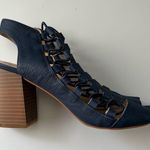 Vince Camuto  Navy Leather 9M Laced 3" Block Heel Open Toe Shoes Photo 1