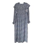 Sonmer Womens Floral Long Sleeve Ruffle Trim Maxi Dress Blue Multi Small NWT‎ Photo 2