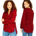 Knox Rose NWT  Red Plaid Long Sleeve Smocked Button-Front Top Size Small Photo 1