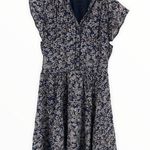 Madewell Silk Blue Shirtdress Newsprint Floral Above Knee Button Dress size 8 Photo 2