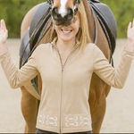 RONNER luxury knit equestrian alpaca cotton sweater zip L beige horse buckle Tan Size L Photo 0