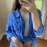 JM Collection Blue Button Down Top Photo 1