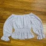 Flying Tomato Off Shoulder Top Womens Medium Purple Smocked Ruffle Long Sleeve Photo 2