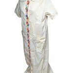 Vtg 1970s Pale Yellow Floral Embroidered Snap Front Lace Collar House Dress L Size L Photo 0