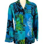 Chico's  Oriental Art-to-Wear Patchwork Silk Linen Blazer Jacket Turquoise SZ 4 Photo 0
