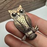 Perched Owl Bird Bell Copper Signed Brooch Pin Figural Photo 4