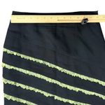 Vintage 90s Black Green Ribbon Ruffle Stripe Wool Pencil Knee Length Skirt sz 6 Photo 5