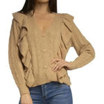 Elan Camel Tan Ruffle Trim Button Front Cardigan - Size - Small Photo 0