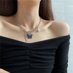 OT clasp illusion pearl blue butterfly pendant necklace Photo 1