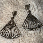 Sterling Silver Marcasite Fan Earrings 925 Dangle‎ Pierced Ears Photo 0