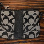Coach Black Patent Leather Grey Canvas Jacquard Signature C Wristlet Photo 1