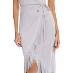 Gianni Bini NWT Fringe Wrap Midi Prima Dress Pebble Purple Flapper Nightlife S Photo 0
