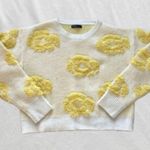 butter yellow and white fuzzy geometric sweater Size M Photo 0
