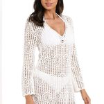 La Blanca Waverly Covers Crochet V-Neck Tunic Cover Up - Ivory,Size Medium, $129 Photo 3