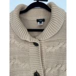Talbots  Sweater Tan Chunky Cable Knit Cardigan Short Sleeve Fisherman Size LP Photo 3