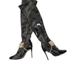 Jeffrey Campbell Knee High Vegan Patent Leather Chain Stiletto Heel Boots 7.5 Photo 6