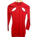 H&M  Caliente Red Bodycon Cutout Ribbed‎ Mini Dress S Long Sleeved NEW Photo 0