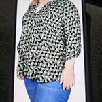 Ny Collection Womens Eyelet Blouse,  3/4 sleeves, Size 1X. Color Olive green and Photo 2