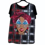 Rainbow Plaid Multicolor Funky Face Top Size Approximately XL Multiple Photo 0