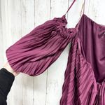 EXPRESS  Dress Women Size Medium Mini Strapless Puff Sleeve Pleated Ruffled Plum Photo 1