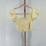 Princess Polly yellow floral short puff sleeve hook eye closure crop top size 6 Photo 5