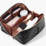 New!Black Woven Travel Toiletry Bag with Gold X Guitar Crossbody Strap Black Photo 0