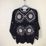 PA International Vintage Women Sweater Med Black Embroidered bedazzled Holiday Photo 2