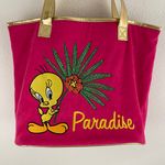 TWEETY Y2K Hot Pink Gold Terry Cloth Paradise Sequin Graphic Beach Tote Bag Photo 2