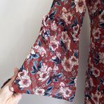 Flared Sleeves Tie Floral High Collar Ruffle Boho Dress Red Photo 3