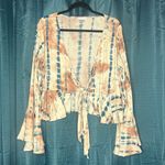 Venus  NEW Tie Dye Boho Indigo Beige Rust Top Front Bell Sleeve Casual Loose XL Photo 1