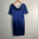 St. John  blue satin drape neck formal dress size 2 Photo 1