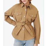 Maje  Overshirt Shirt Jacket Belted Cotton Canvas Camel Size Small 36(US 26) NWT Photo 0