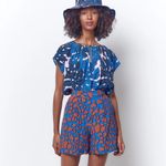 Corey Lynn Calter Shorts Women's XS Jordan Blue Rust High Waist Giraffe Lined Photo 1