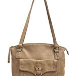 Stone Mountain Pebbled Leather Shoulder Bag Taupe Buckle Pocket Medium Purse Tan Photo 0